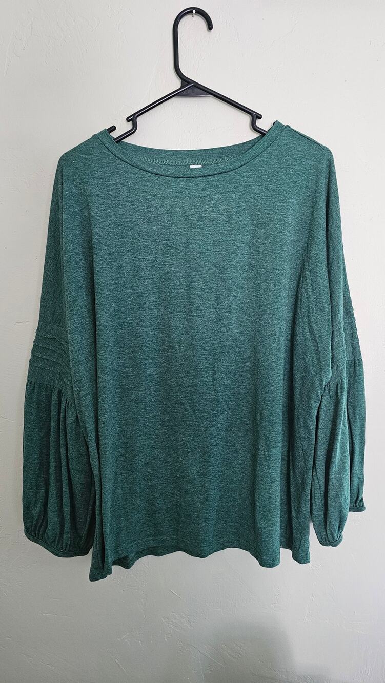 Tickled Teal Green Heathered Long Sleeve Light Weight Pull-over Shirt: Sz XL